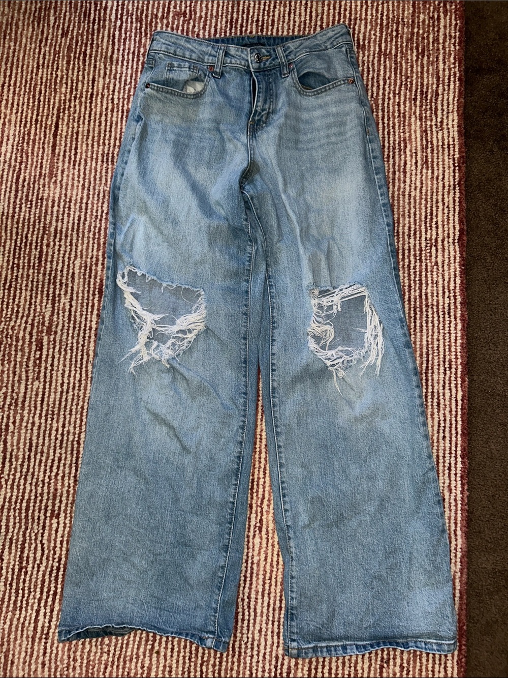Wild Fable Light Blue Distressed Wide-Leg Jeans